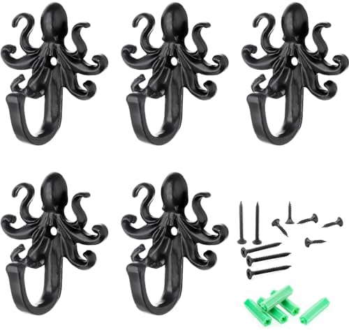 5 Pack Coat Hooks Wall Hooks, Octopus Decorative Wall Mounted Hooks Rustic by FANYUN