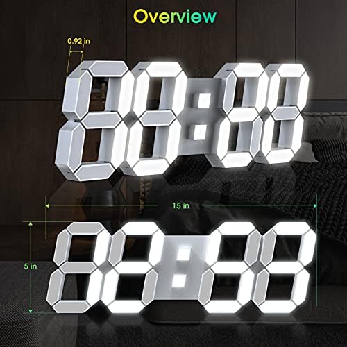 15" 3D LED Digital Wall Clock, Large Decor Wall Clock - Image 2