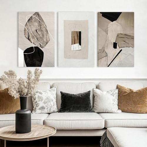 EJPFOGV Triptych Neutral Abstract Wrapped Canvas Wall Art 24x36 inches x3 - Image 2