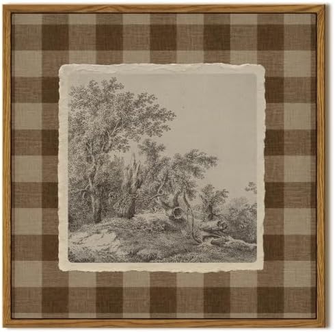 VIYYIEA Vintage Square Framed Wall Art, Rustic Forest Sketch Trees Prints by VIYYIEAART