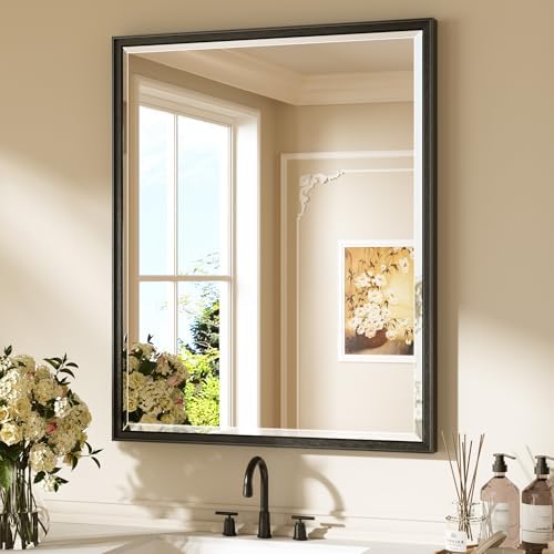 Keonjinn Black Framed Bathroom Mirrors 30" x 36", Safe HD Tempered Glass by Keonjinn