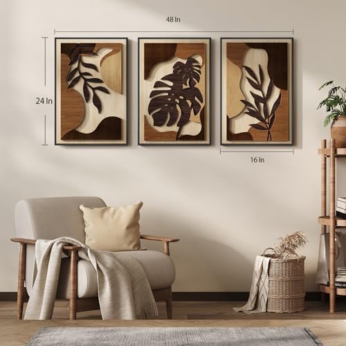 Framed Wood 3D Boho Tropical Botanical Wall Decor Art Bedroom, 16x24 Inch - Image 5