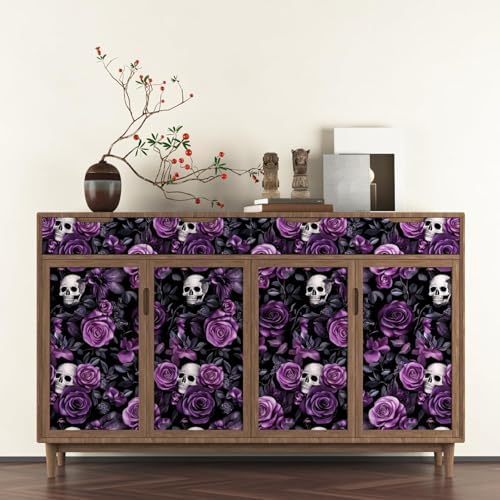 Laatse Gothic Dark Purple Skull Floral Wallpaper Peel and Stick 17.5"x393" - Image 3