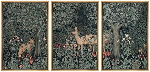 MUDECOR Framed Canvas Print Wall Art Enchanted Forest Fauna Deer Among Flora by MUDECOR