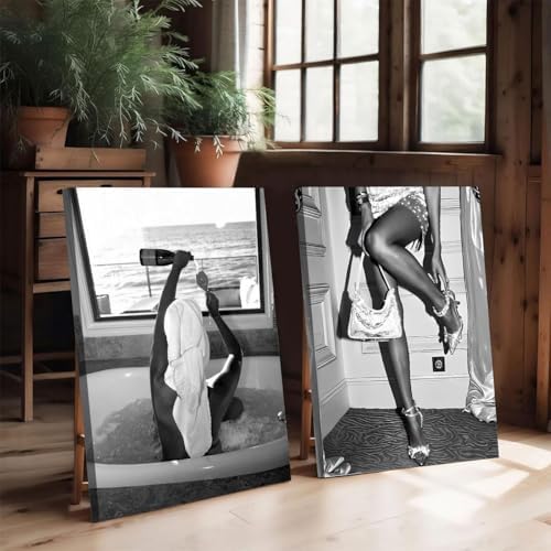 2pcs Fashion Women Canvas Wall Art Black and White Wall Art Aesthetic Posters - Image 5