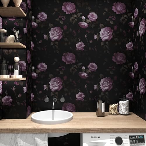 Dark Purple Vintage Floral Peel and Stick Wallpaper 17.5" x 393" - Image 3