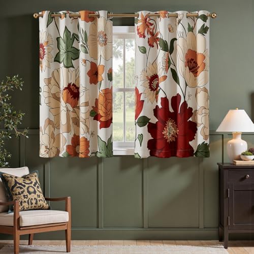 jinchan Beige Boho Floral Blackout Curtains 63 Inch Grommet 2 Panels by JINCHAN