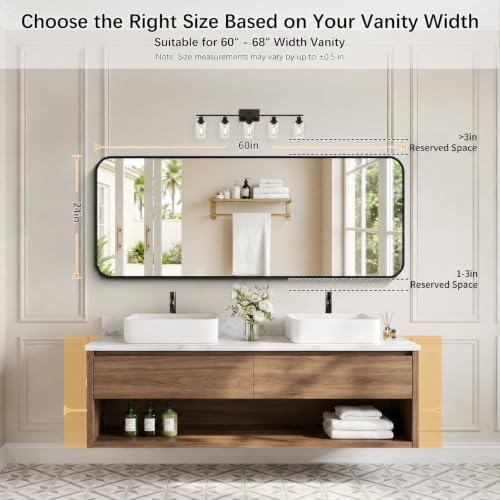 DESBING 60" x 24"Bathroom Mirror, Matte Black Wall Mirror - Image 3