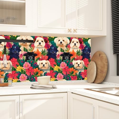 BOKEBEVE Dogs Floral Wallpaper Peel and Stick Boho Colorful 17.5 x 118In - Image 6