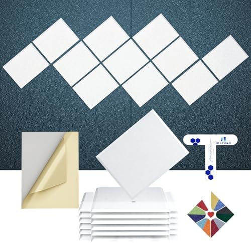 12 Pack Self-Adhesive Acoustic Panels, 2nd Generation Sound Absorbing Panel by DEXMOKO