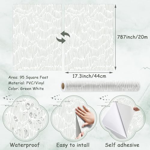 Theper Green Peel and Stick Wallpaper Modern Contact Paper 17.3"×787" - Image 3