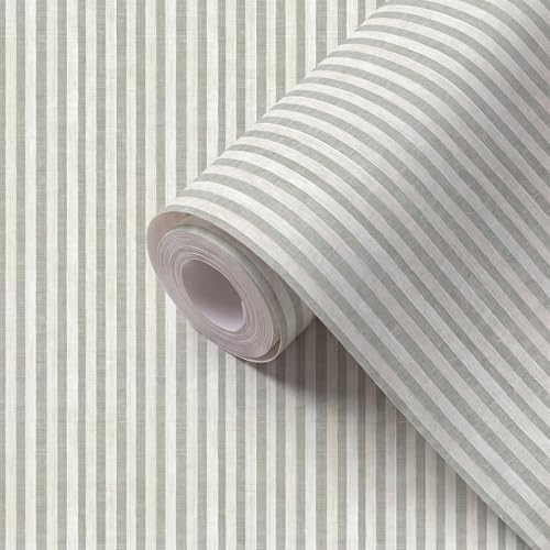 Sage Green and Cream White Textured Striped Peel and Stick Wallpaper, Self - Image 2