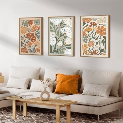 KISSFOX Framed Canvas Wall Art Abstract Floral Botanical Print Set of 3 Green - Image 4