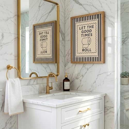 Funny Bathroom Decor Framed Canvas Wall Art, Let The Good Times Roll Toilet - Image 3