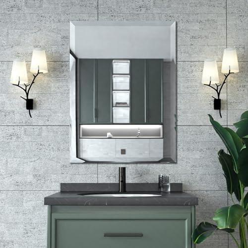 Mirrorons Beveled Mirror 24x32 Frameless Bathroom Wall Mirror Shatterproof by Mirrorons