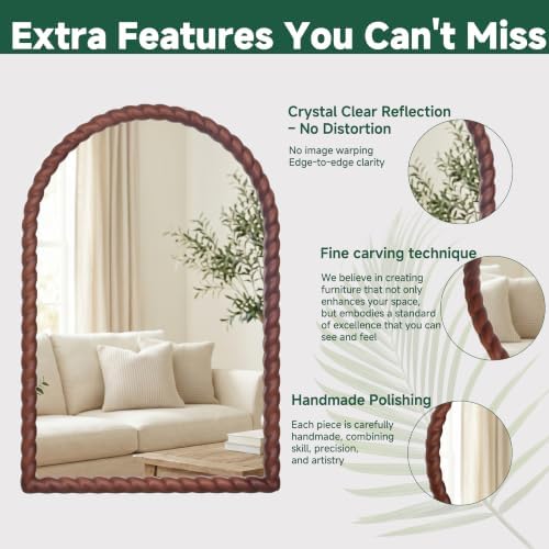 36"x24" Arched Solid Wood Farmhouse Decorative Wall Mirror - Image 5