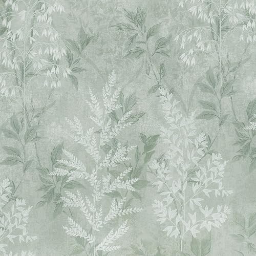 EeeComing Sage Green Vintage Plants Peel and Stick Wallpaper Cottage Self by EeeComing