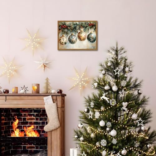 Framed Vintage Christmas Canvas Wall Art, Vintage Christmas Ornament Ball Wall - Image 2