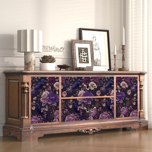 Laatse Gothic Dark Purple Crow Floral Wallpaper Peel and Stick 17.5"x787" - Image 3