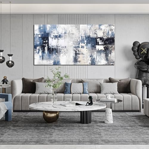Prepeyssee White and Blue Abstract Canvas Wall Art - Image 4