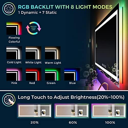 96x36 LED Bathroom Mirror with Lights, RGB Backlit Lighted Mirror - Image 3
