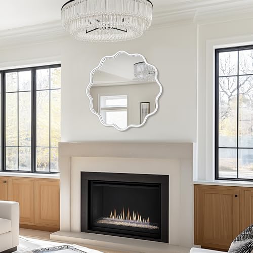 PROHOMEWARE White Round Mirror 24 Inch Wavy Bathroom Vanity Mirror White Frame - Image 5