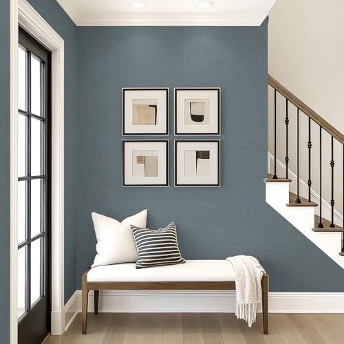 Peel and Stick Grasscloth Wallpaper Texture Navy Blue Faux Linen Contact Paper - Image 7