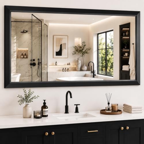 Black Bathroom Mirror for Over Sink, 28x36Inch Thick Anti-Rust Metal Frame - Image 7