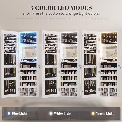 Vlsrka 47.2" LED Jewelry Cabinet, Wall Mounted Jewelry Mirror Organizer - Image 3