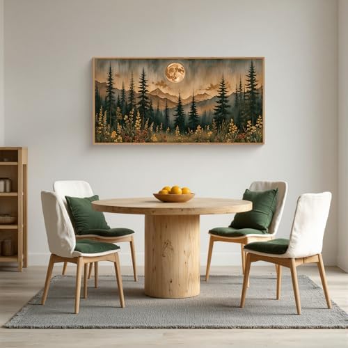 Vintage Moonlight Forest Mountain Framed Canvas Wall Art Set- 20"x40"x1 - Image 4