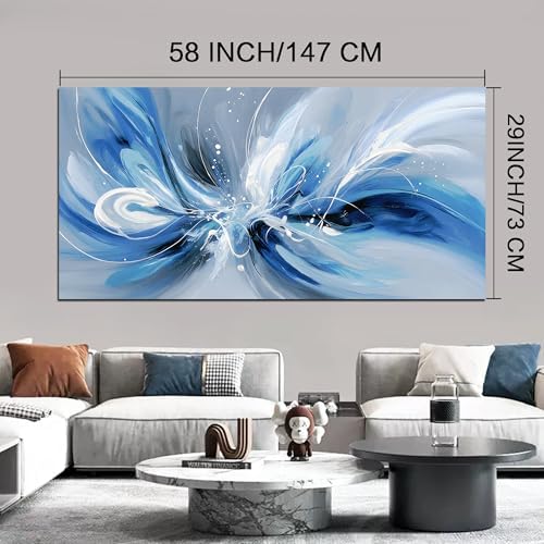 Blue White and Gray Abstract Canvas Wall Art - Image 6