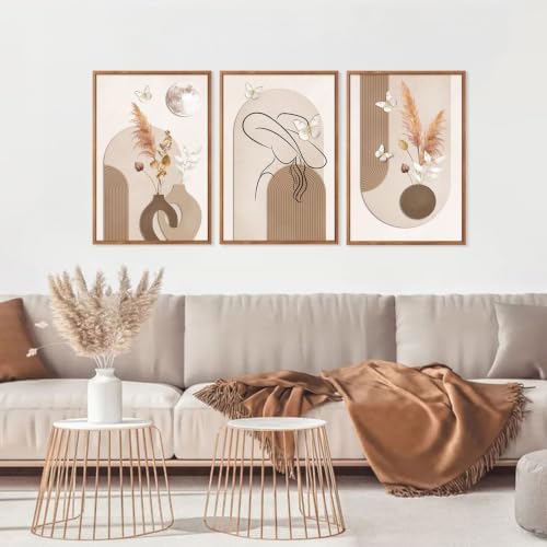 CHDITB Boho Neutral Framed Wall Art Beige Minimalist Line Art Woman Artwork - Image 2