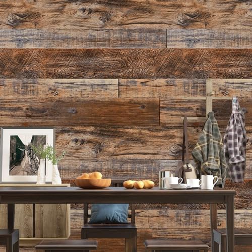 WENMER 23.6" x 590" Brown Wood Wallpaper Peel and Stick Shiplap Self Adhesive - Image 5