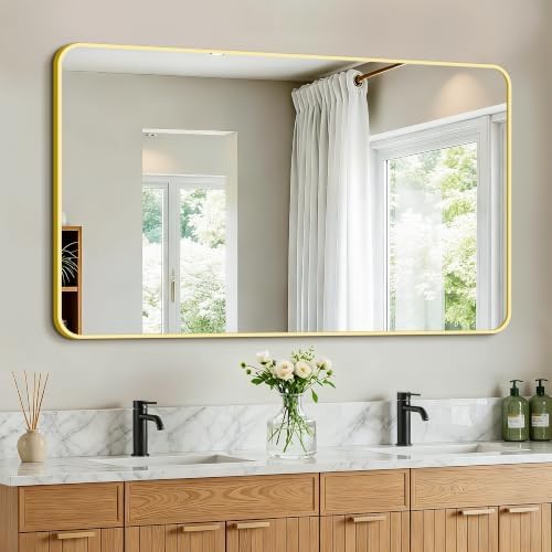 Vanity Bathroom Mirror, 50”x30” Gold Bathroom Mirror by LawadaMirror