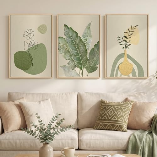 Framed Modern Boho Sage Green Botanical Wall Art by Cuspin