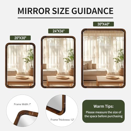 Wood Bathroom Mirror for Wall, Rectangle 20 x 30 inch Vanity Brown Mirrors - Image 6
