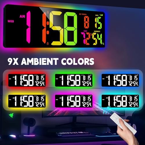 Large Digital Wall Clock 16.5", Count Down Timer, Big LED, RGB Atmosphere Lights - Image 5