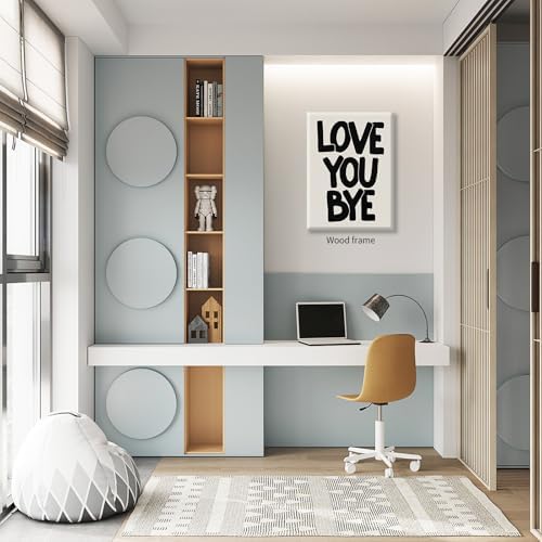 Love You Bye Quote Poster Black and White Love Wall Art 16x24 inch Framed Funky - Image 3