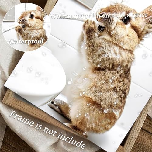 uniro Funny Bathroom Wall Art Prints, Cute Rabbit Brushing Teeth Bathroom - Image 4