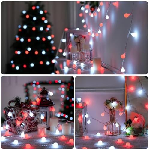 JMEXSUSS Connectable 100 LED Globe Red and White Christmas Lights Indoor - Image 2