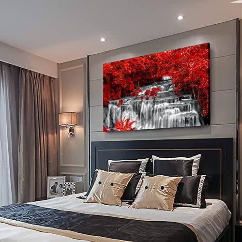 Yxbhhym Black White and Red Waterfall Canvas Wall Art- Red Tree Prints - Image 5