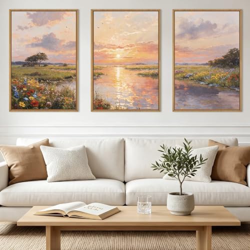 IARTTOP Extra Large Sunset Wildflower Framed Canvas Wall Art 24x36 Inch Nature - Image 2