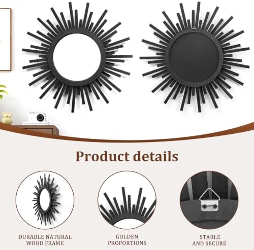 24 Inch Boho Sunburst Mirror, Round Wooden Wall Decor Starburst Sun Mirror - Image 4