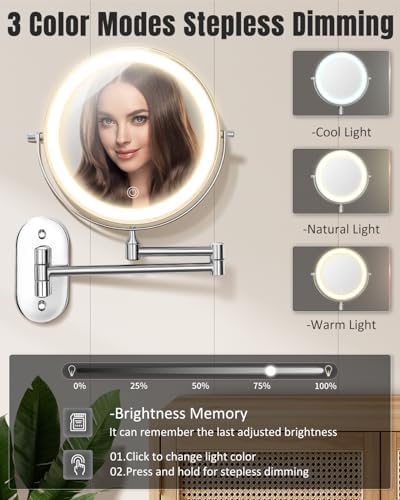 VFD 8'' 30X/1X Wall Mounted Lighted Magnifying Makeup Mirror - Image 3