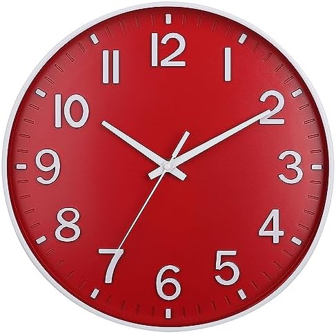 HZDHCLH 12 Inch Silent Wall Clock Battery Operated Non Ticking Red by HZDHCLH