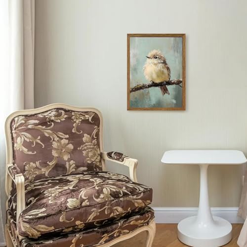 AVECCO Cute Funny Fluffy Bird on Branch Wall Art Canvas Framed 12x16 inch - Image 5