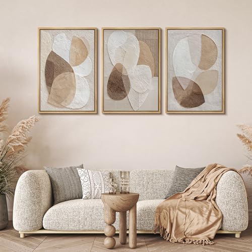 MUDECOR Framed Canvas Print Wall Art Abstract Beige Brown Layered Shapes - Image 2