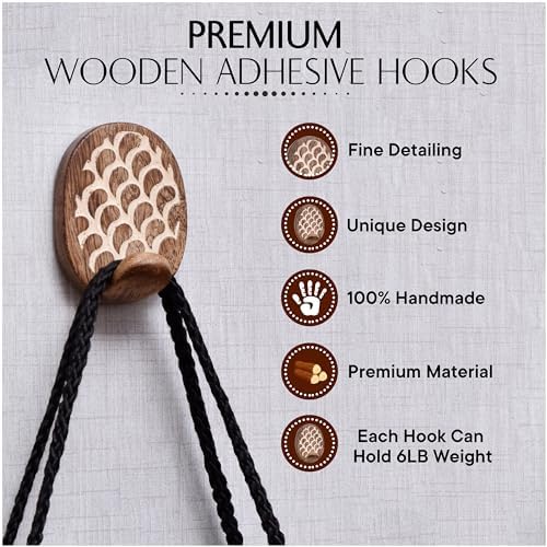 Indian Shelf 24 Piece Wooden Adhesive Wall Hooks - Image 5