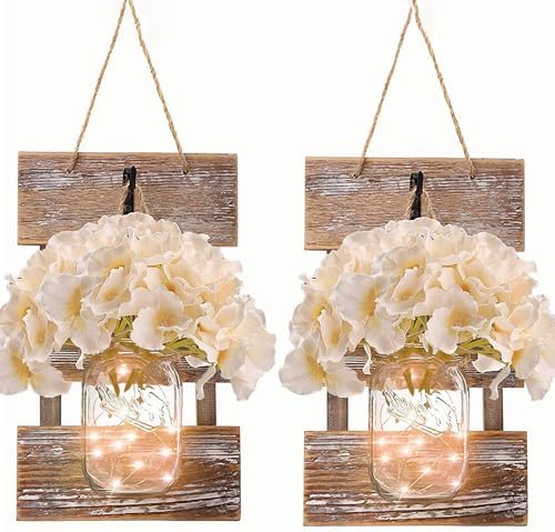 Wall Sconce Decor 2pcs, Mason Jar Wall Sconce Farmhouse Home Decor by ALITADE