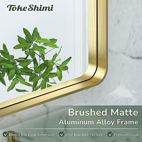 TokeShimi Gold Bathroom Mirror for Wall 40 x 30 Inch Rounded Corner Rectangle - Image 3